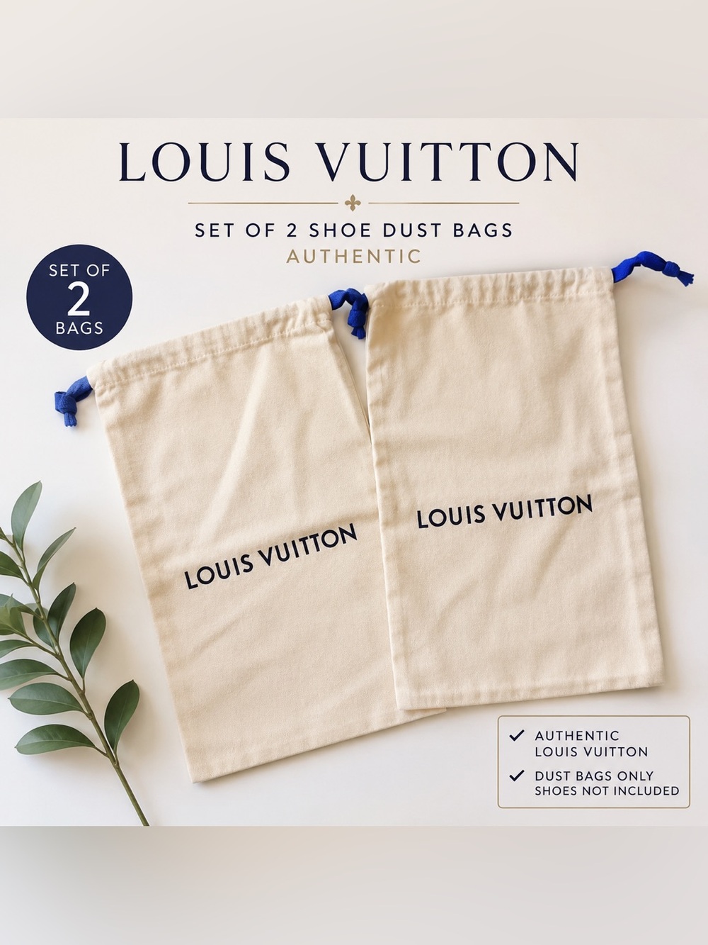 Louis Vuitton Beige and Navy Drawstring Shoe Dust Bags Set of 2